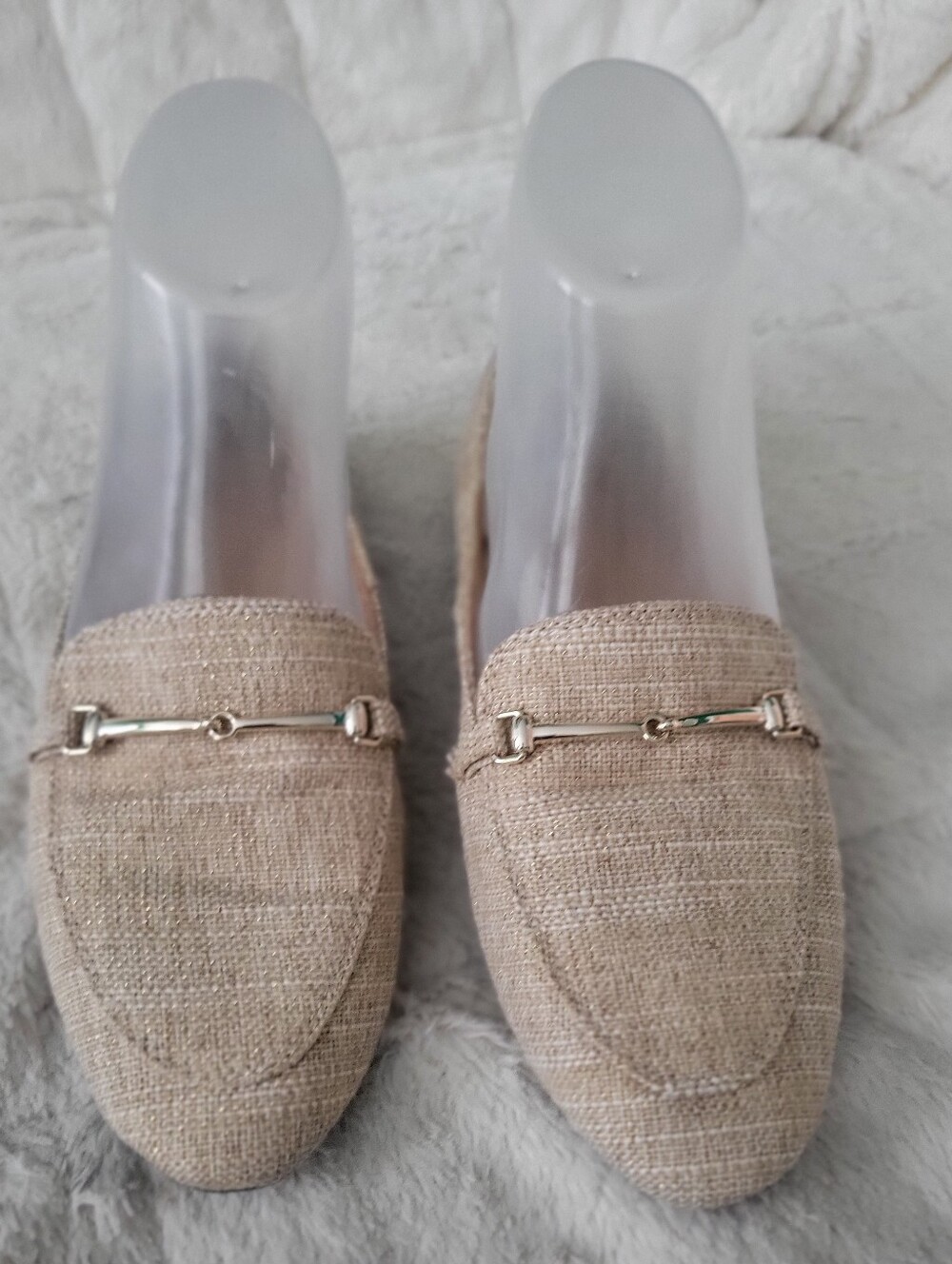 Rachel Zoe Beige Textured Loafers with Gold-Tone Bit Size 6.5M